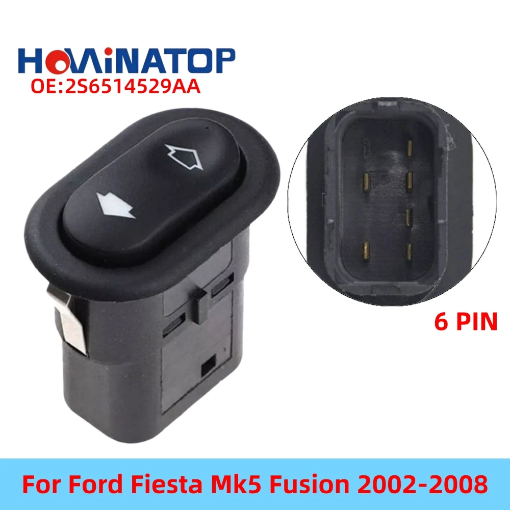 HOWINATOP 2S6514529AA 6Pin Single Power Window Switch Green Backlight For Ford Fiesta Mk5 Fusion 2002-2008 OEM Replacement