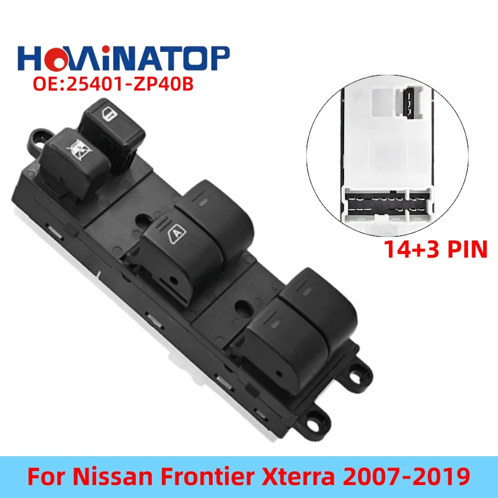 HOWINATOP 25401-ZP40BL 14+3Pin LHD Power Window Master Switch Orange Backlight Single AUTO For Nissan Frontier Xterra 2007-2019