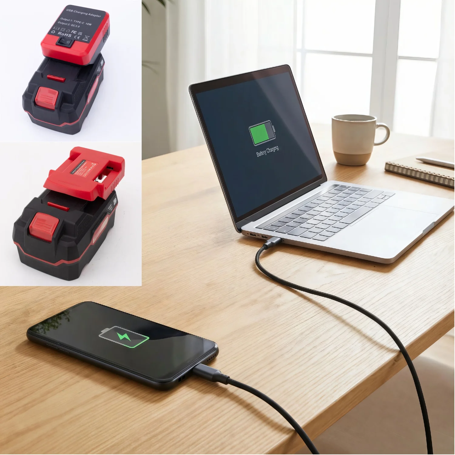 Portable Mobile Power Bank for Lidl Parkside X20V Team Lithium Battery W/USB Type-C Output Holder Fast Charging(NO Battery)
