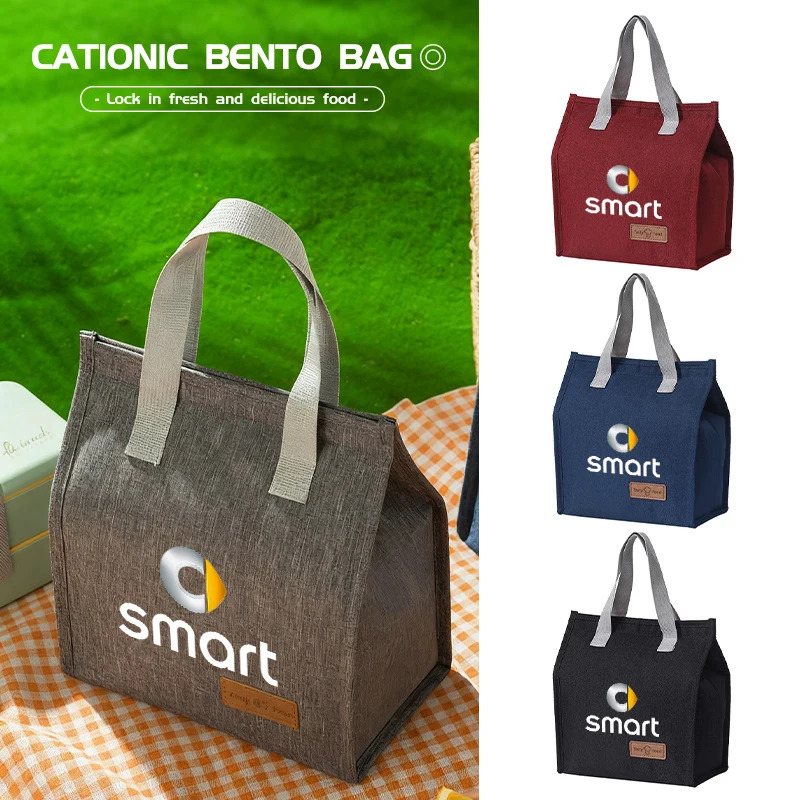 Portable Car Badge Large Capacity Bento Bag Thermal Food Lunch Pocket Handbag For Smart Fortwo Forfour 451 453 450 452 454
