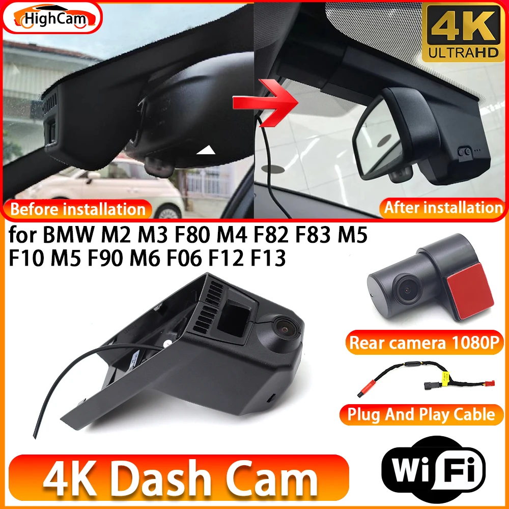 HighCam for BMW M2 M3 F80 M4 F82 F83 M5 F10 M5 F90 M6 F06 F12 F13 OEM 4K DVR Dash Cam Front Rear Camera WiFi Video Recorder