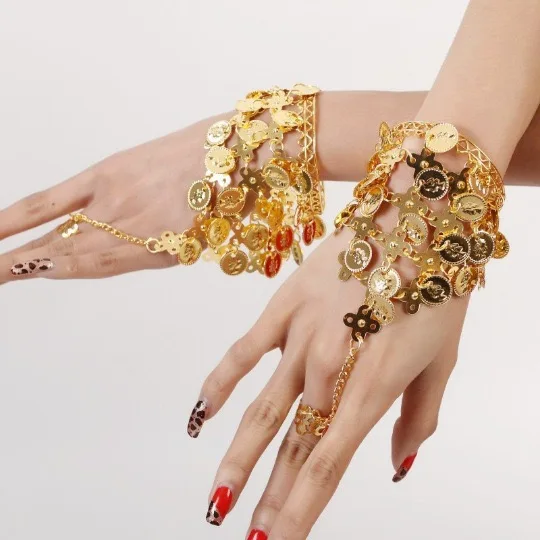 2-Piece Set Bridal Bracelets Mesh Coin Open Design Suitable for Performances Weddings Parties Algerian Arm Accessory
