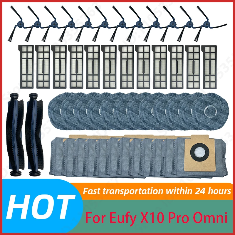 For Eufy X10 Pro Omni Spare Parts Dust Bag Hepa Filter Roller Side Brush Mop Cloth Robot Vacuum Cleaner Replacement Accessories