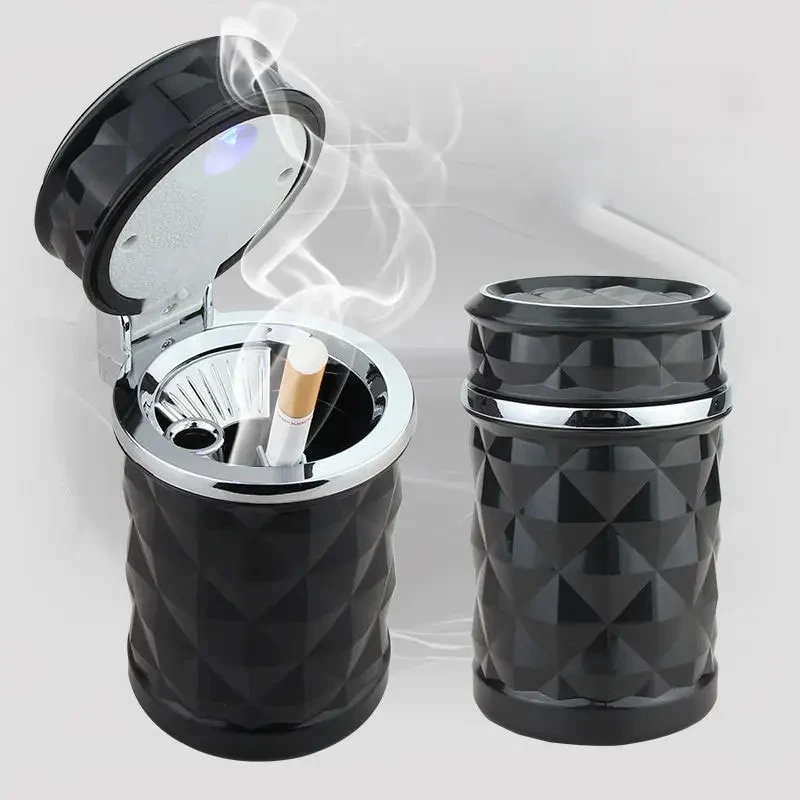 Car Ashtray With LED Light Rhinestone Portable Ashtray Styling Universal Cigarette Cylinder Holder Ashtray Car Interior Light