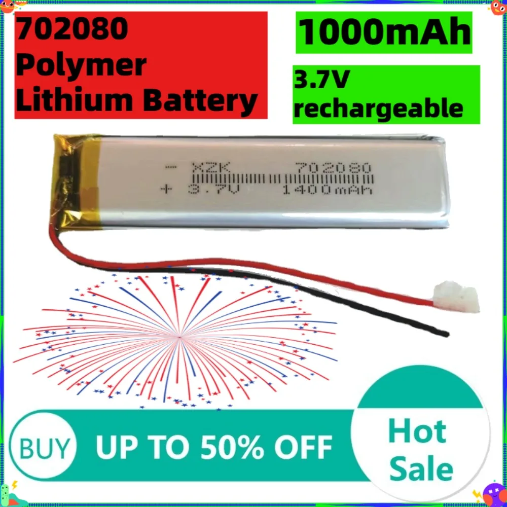 For GPS E-Book Camera MP4 Driving Recorder Tablet PC Rechargeable Polymer Li  Lithium Lipo Battery 3.7V 1000 mAh 5.55Wh 702080