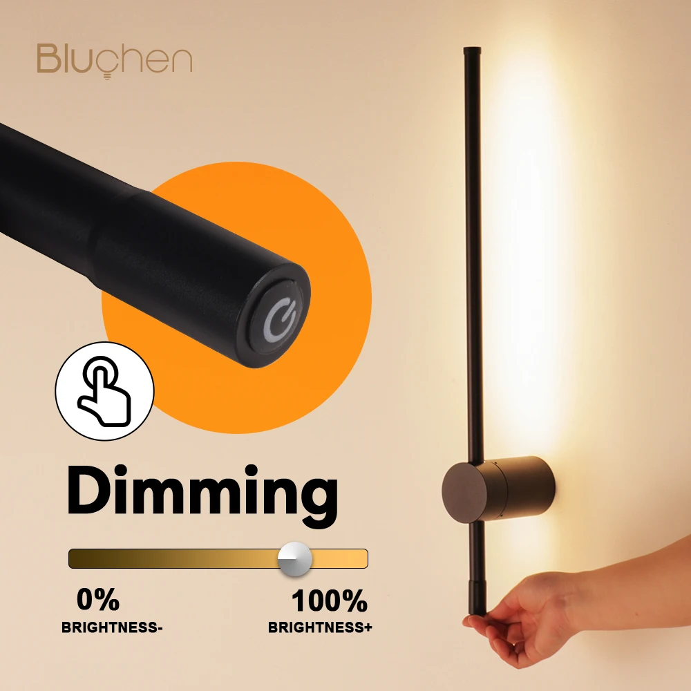 Touch Dimming Led Wall Light Indoor 550 800 1000 1200 MM Long Wall Lamp Modern Black Wall Sconce Bedroom Beside Wall Lighting