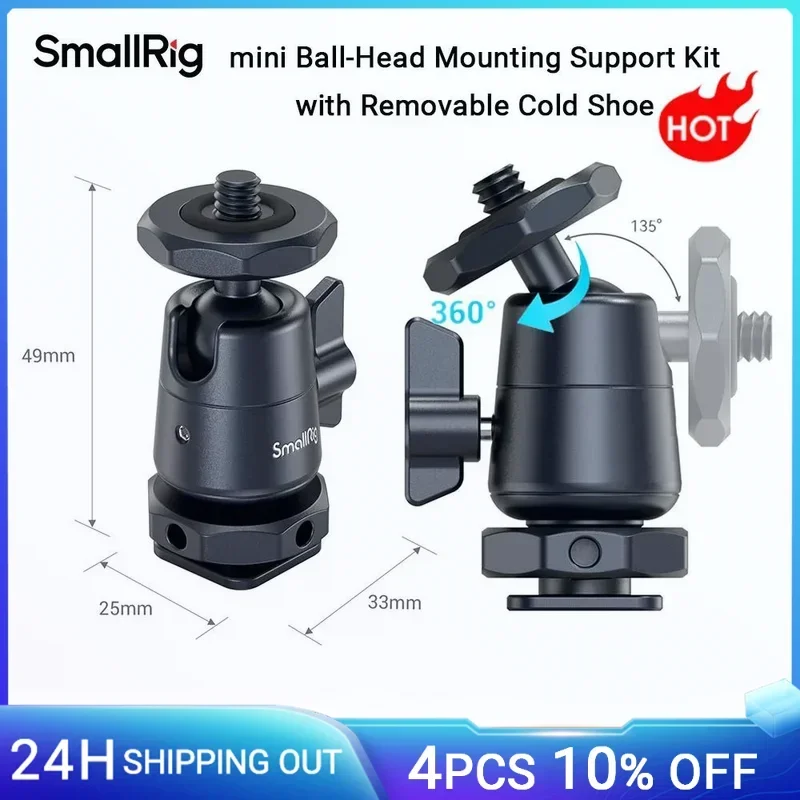 SmallRig Mini Ball Head with Removable Cold Shoe Mount 360° Panning Ball Head for Camera/Microphone/Monitor/LED Video Light 2948