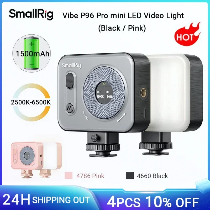 SmallRig Vibe P96 Pro mini LED Video Light Camera Light for Photography CRI95+ 2500-6500K (Black/Pink) for Sony YouTube Vlogging