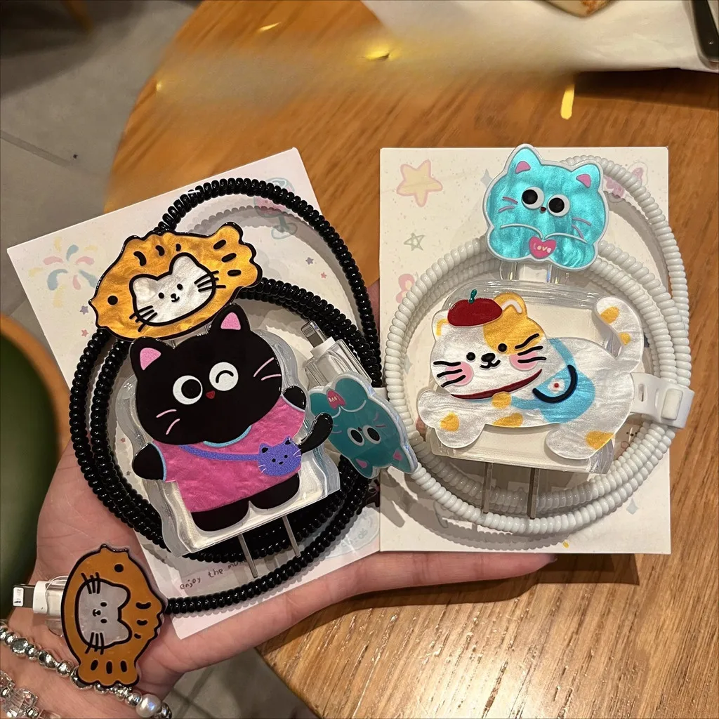 Cute Cat Data Cable Protective Case for Apple 20W Fast Charging Cable Winder Wire Protectors