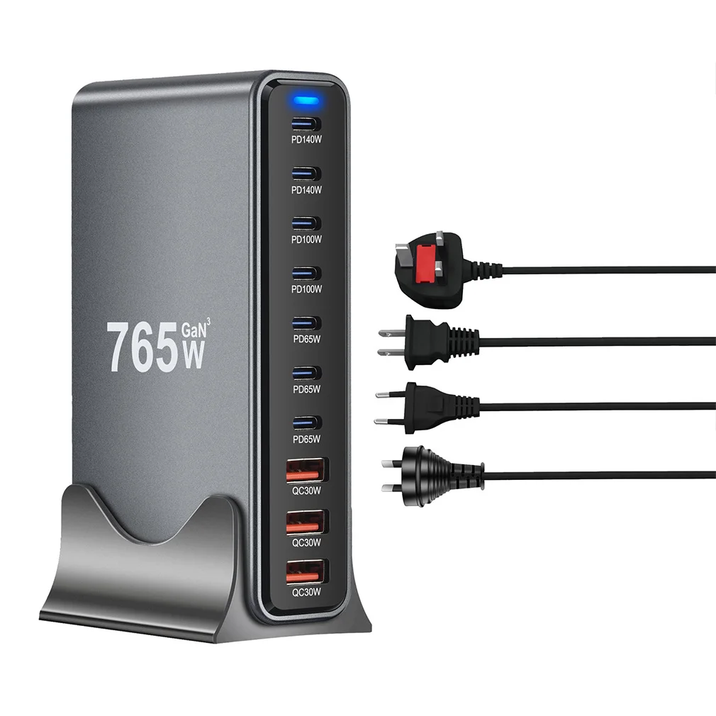 765W GaN 10-Port Fast Charger USB C Dual 140W PD3.1 Fast Charging Station for iPhone 16 Samsung MacBook Laptop Wall Charger
