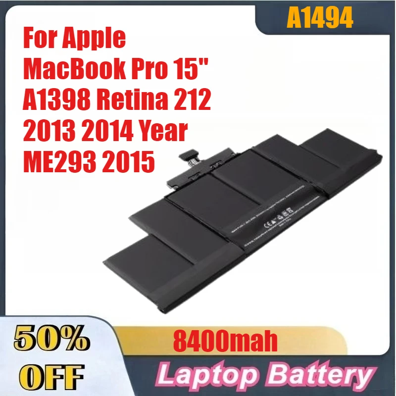 8400mAh High-Quality A1494 A1417 Laptop Battery for Apple MacBook Pro 15