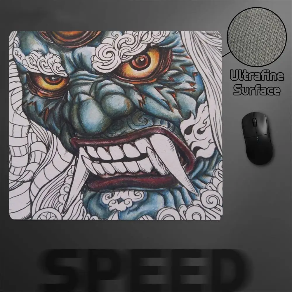 Japanese Oni Tattoo Mini Gaming Mouse Pad Stitched Edge Non Slip Rubber Mat For PC Laptop Gamer Office Desktop Decor Gift