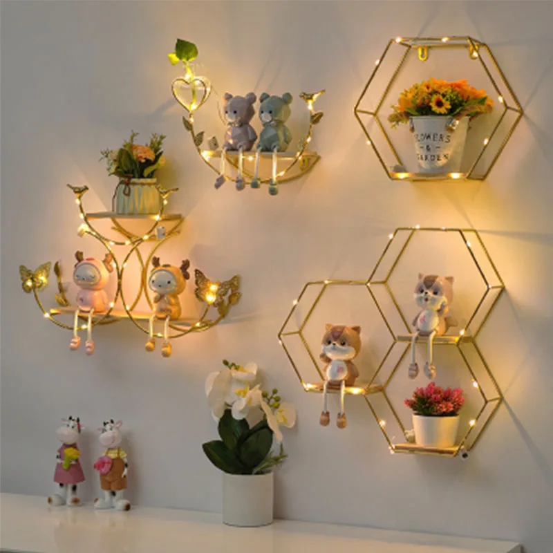 Nordic Creative Non Perforated Decorative Pendant Wall Decoration Living Room Milk Tea Shop Hydroponic Wall Hanging Wall Shelf