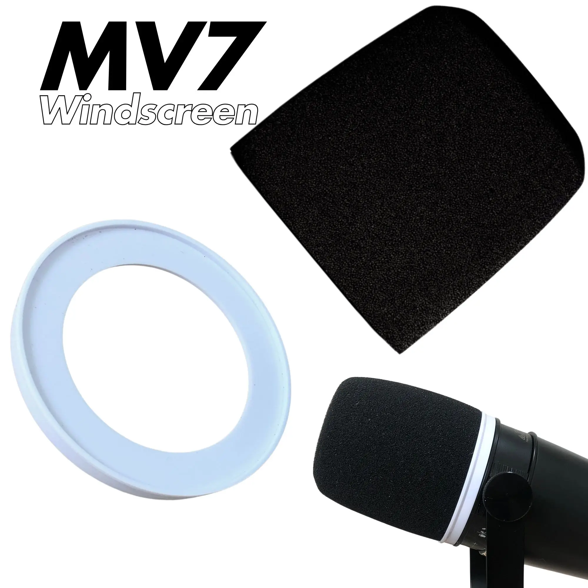 Foam Microphone Covers with Retaining Ring for Shure MV7, MV7X, MV7i, MV7+ Pop Filter RK345 Windscreen Accessory
