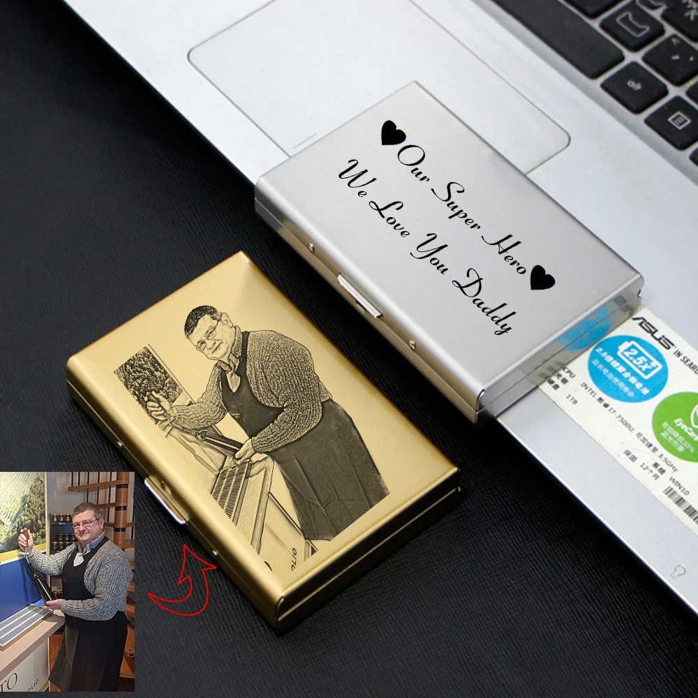Custom Photo Text Fashion Aluminum Anti Magnetic Engraved Card Holder unisex Metal Small Credit Card Business High Quality Walle