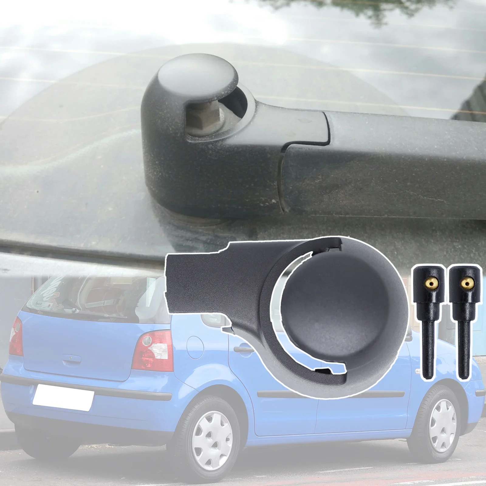 For VW Polo 9N 2001 2002 2003 2004 2005 2006 2007 2008 2009 Rear Window Wiper Blade Arm Rocker Bolt Cover Cap Washer Jet Nozzle