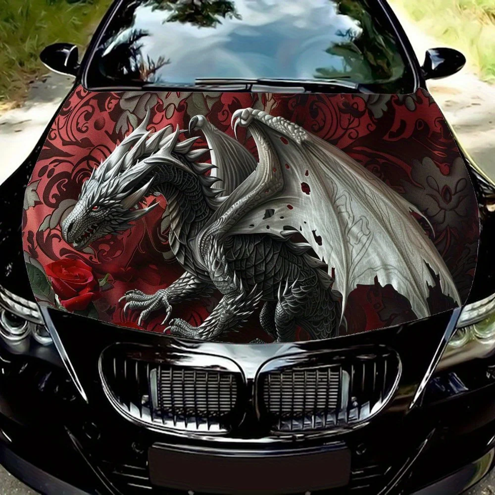 Silver Pterodactyl, Fierce Cool Car Engine Cover Sticker, Easy To Remove Durable Personalized Car Parts, PVC Material Hood Stick