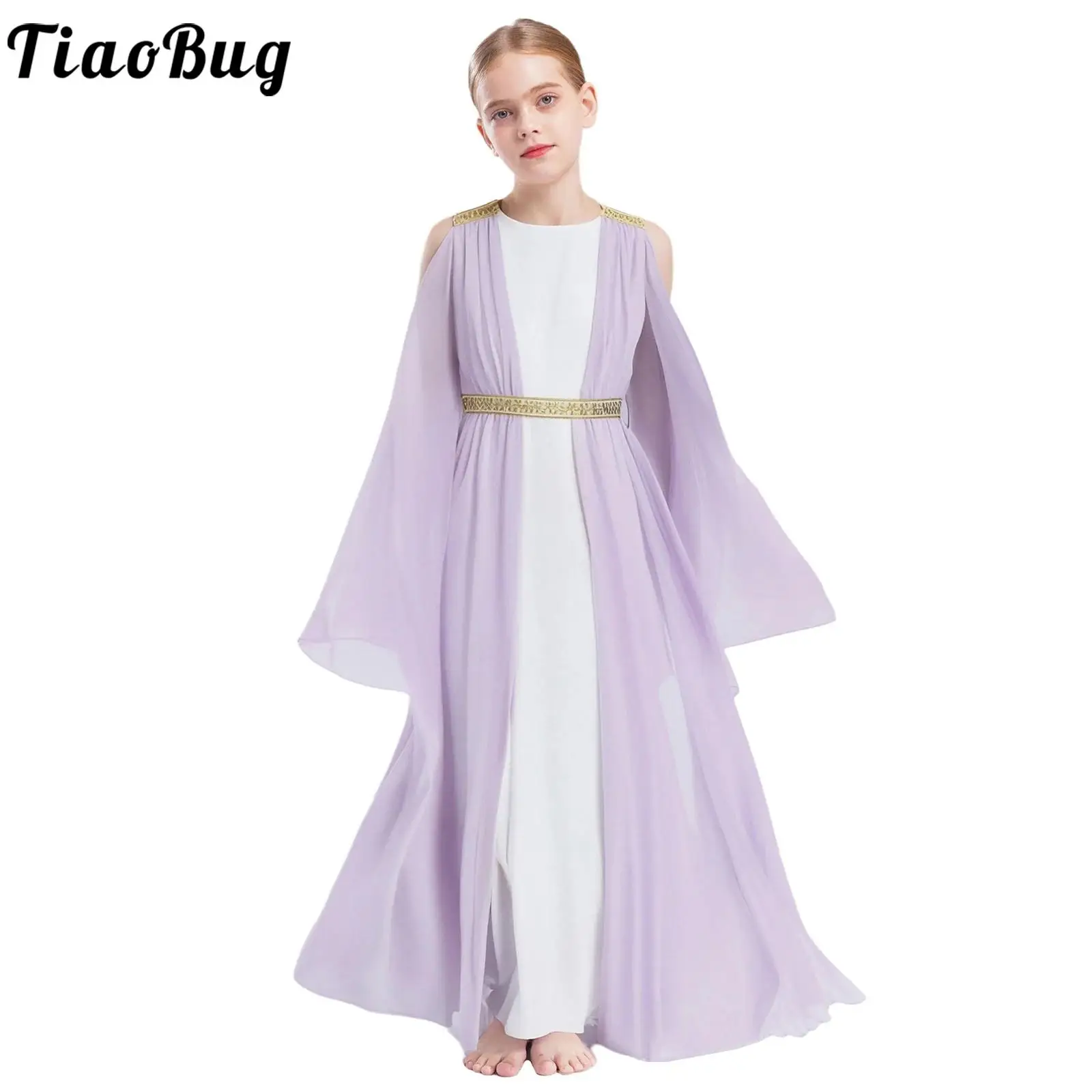 Girls Athena Costume Greek Princess Dress Ancient Greece Roman Toga Long Robe for Halloween Carnival Cosplay Costumes