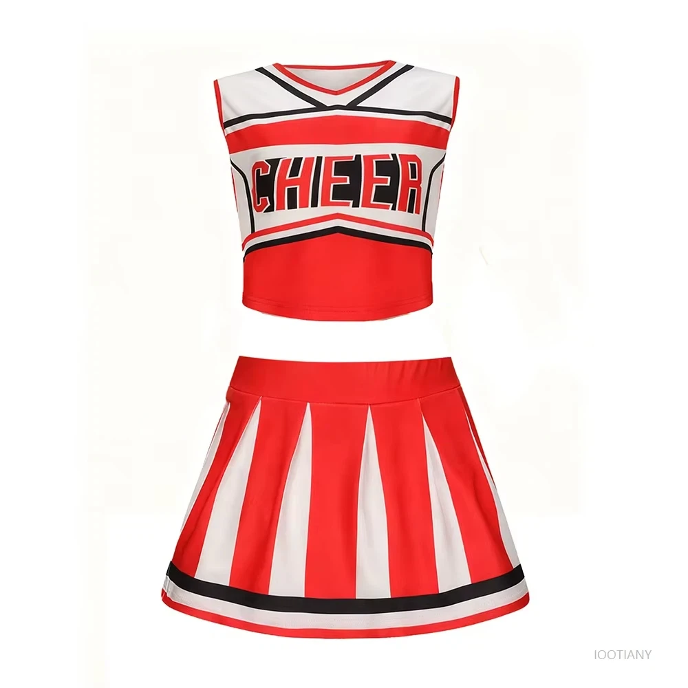 Girl Cheerleader Costumes Cheerleading Dress Uniform Short-sleeved Top Skirt Ball Students Campus Dance Performance Cosplay Suit