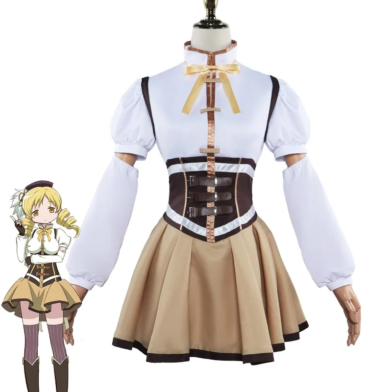 Anime Puella Magi Madoka Magica Cosplay Costume Clothes Wig Uniform Cosplay Tomoe Mami Magical Girl Halloween Woman Battle Dress