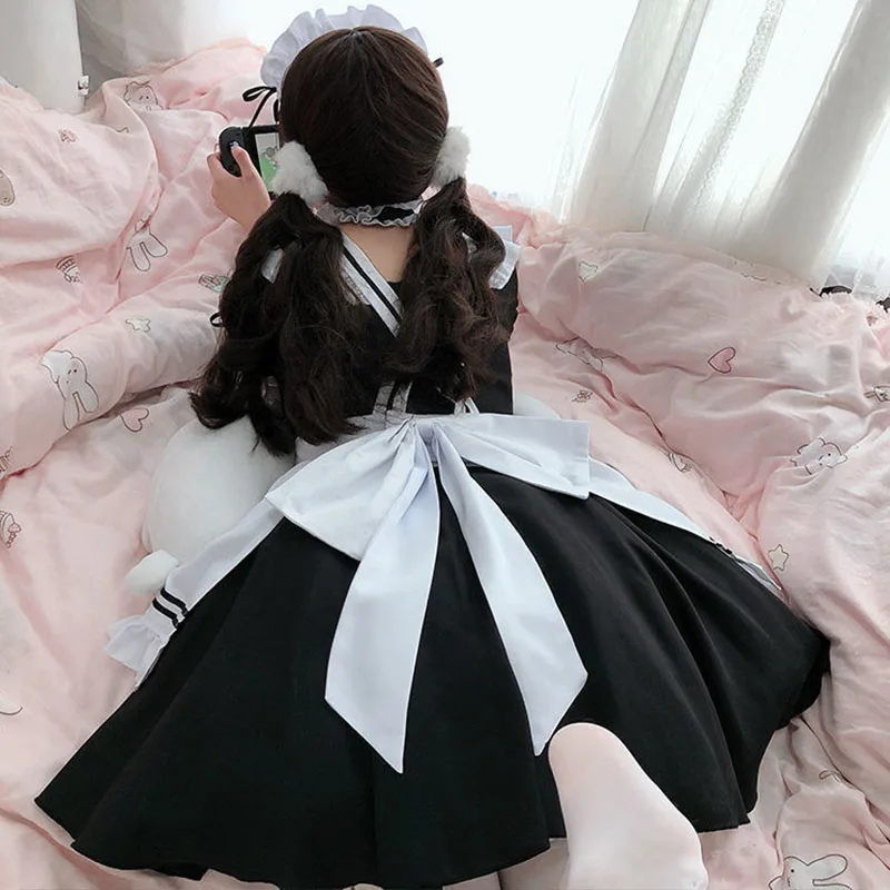New Japanese Cute Maid Women Black Cute Lolita Costumes Girls Lovely Maid Cosplay Costume Animation Show Outfit Dress Clothes