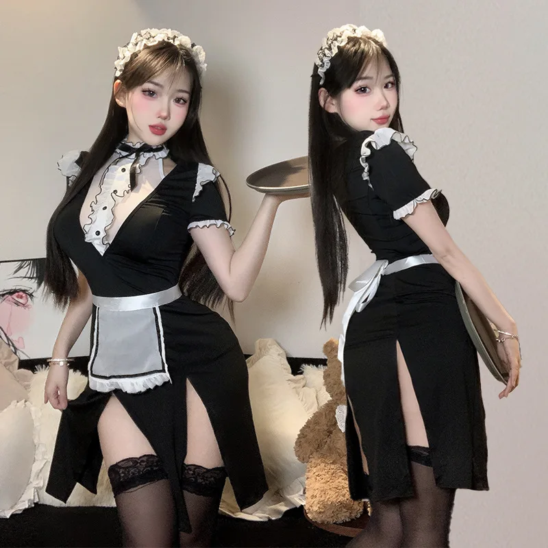 Japanese Anime Cafe Girl Cosplay Costume Maid Costume Fashion Sexy Lolita Dress With French Apron Maid Underwear Bar Uniform New