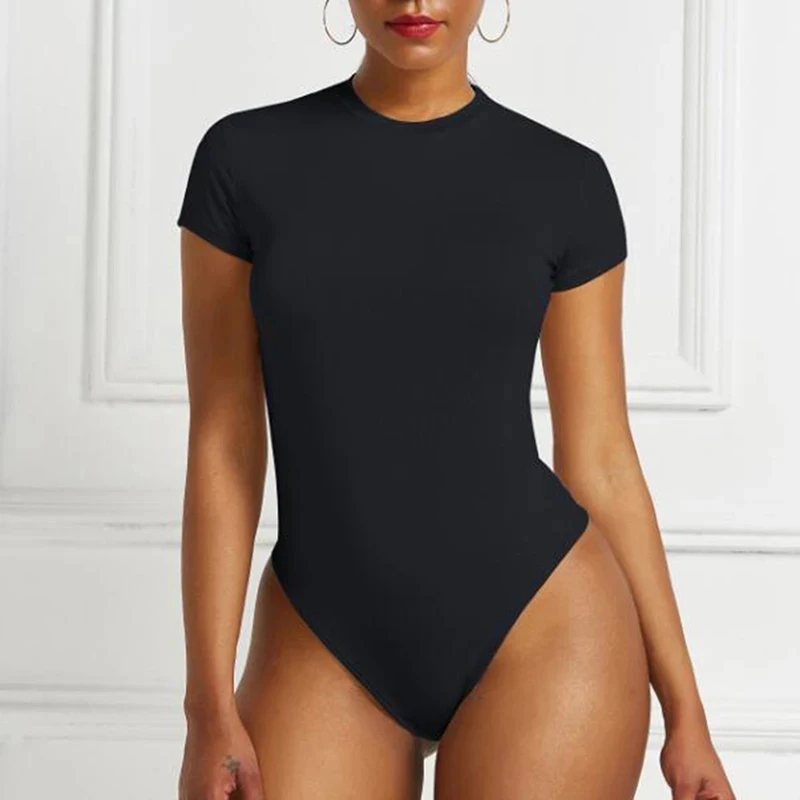 Bodycon Bodysuit Short Sleeve O Neck Open Basic White Black Red Overalls Women Body Top Skinny Rompers Female