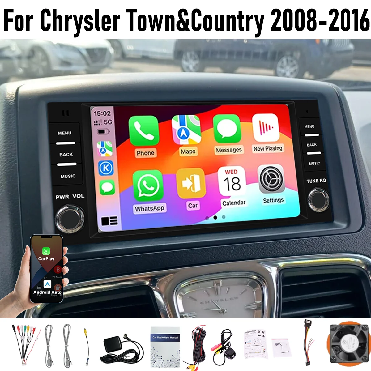 7“ Apple CarPlay Android auto For Chrysler Town&Country 2008-16 6-128GB (8CORE) Screen Android15 Head Unit GPS Navigation Radio