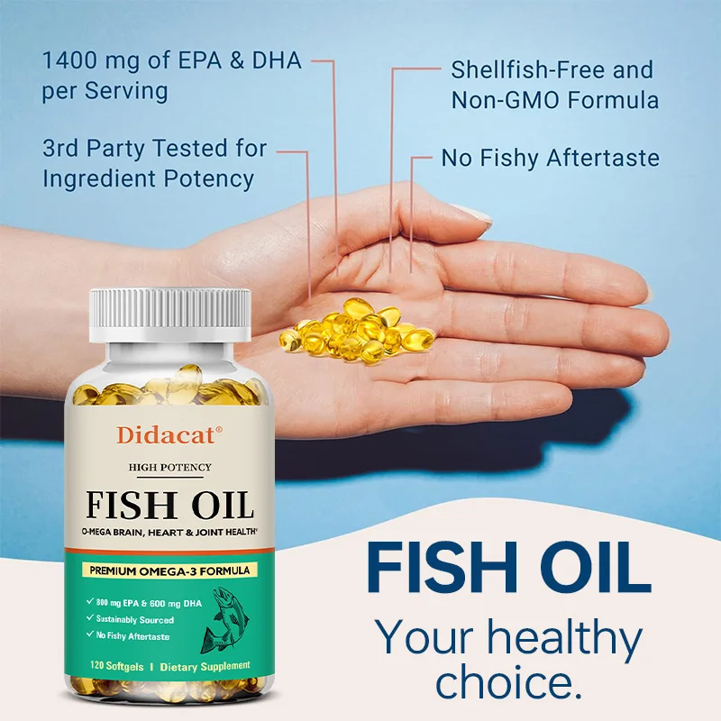 Premium Omega 3 Fish Oil Softgles, with 800 Mg EPA & 600 Mg Fish Oil Supplement, Support for Brain, Joint & Skin Health, NON-GMO