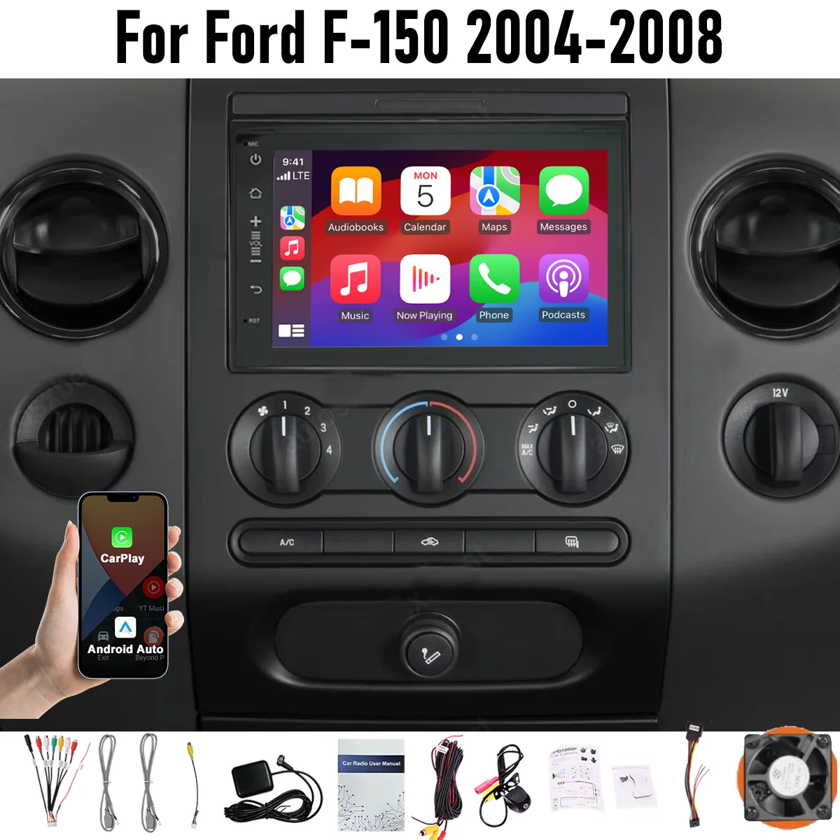 7“ Wireless CarPlay Android Auto 6-128GB (8CORE) For Ford F150 2004-2008 Screen Android15 Head Unit GPS Navigation Radio
