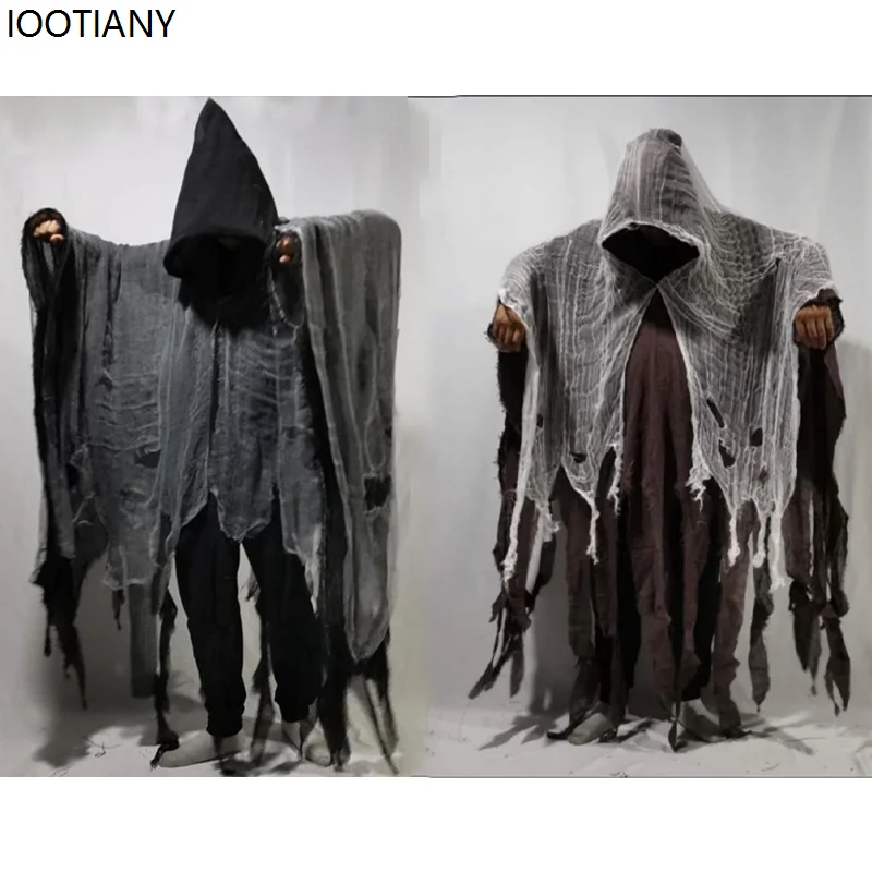 Halloween Unisex Dementor Cosplay Costume Day Of The Dead Gothic Horror Zombie Hooded Cape Carnival Party Stage Dress Up Props