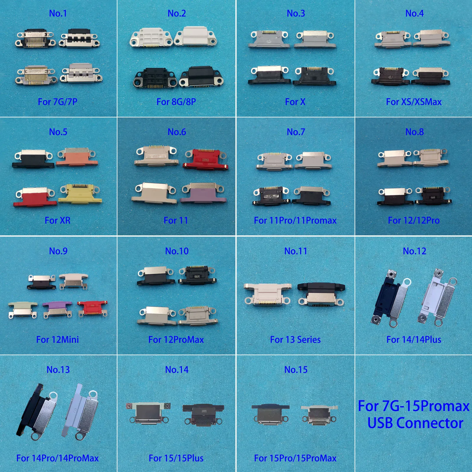 5pcs USB Charger Socket Connector For Iphone 15 14 13 12 11 Pro Max Mini X XS XR 8 8P 7 7P Plus Lightning Charging Dock Port