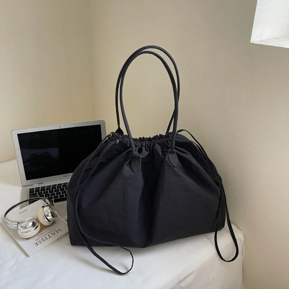 Fashion Solid Color Nylon Totes Bag Large Capacity Light Weight Overlarge Drawsting Bag Versatile Casual Women's Handbag Ladies