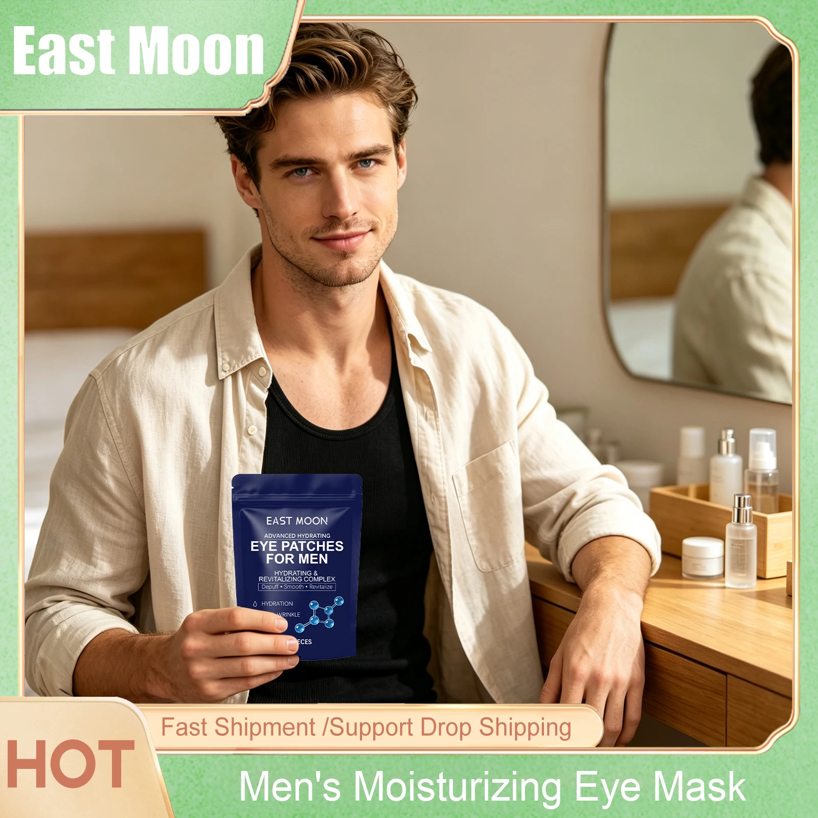 East Moon 10pcs Collagen Men Firms Eye Patches For Reducing Dark Circles Puffiness And Fine Lines Eye Moisturizing Firming Masks