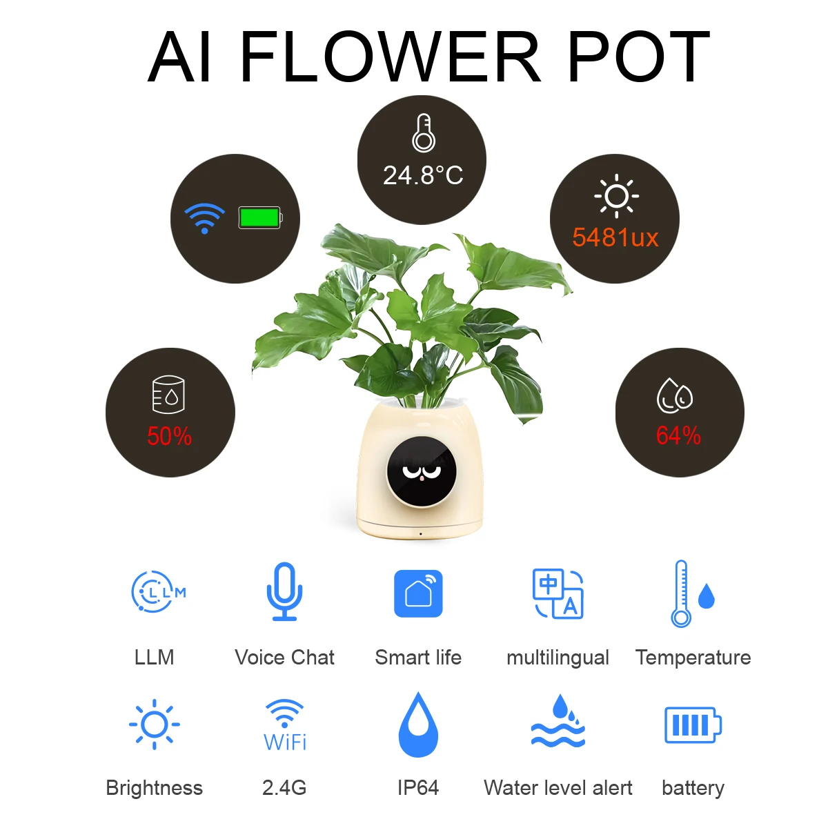 LINCUKOO Tuya Smart AI Flower Pot Gen1 Desktop WiFi Planter, Enhanced AI Voice Chat Support ChatGPT Gemini Tuya Device Linkage