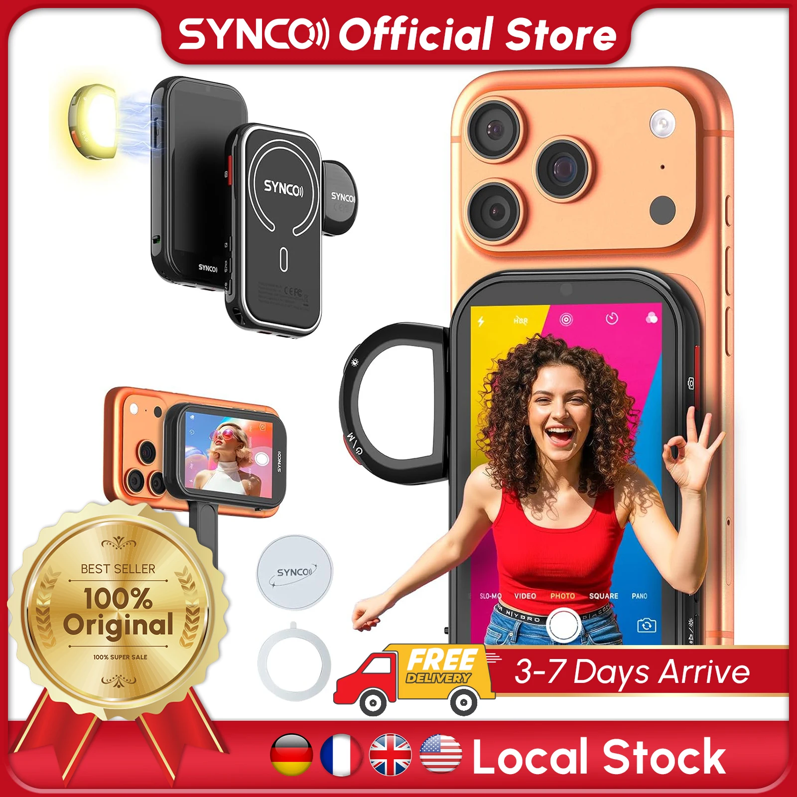 SYNCO XView Selfie Monitor Screen for iPhone 7-17 Series AI Gesture Wireless Magnetic Rear Camera 4K 1080P 164FT for Photograph