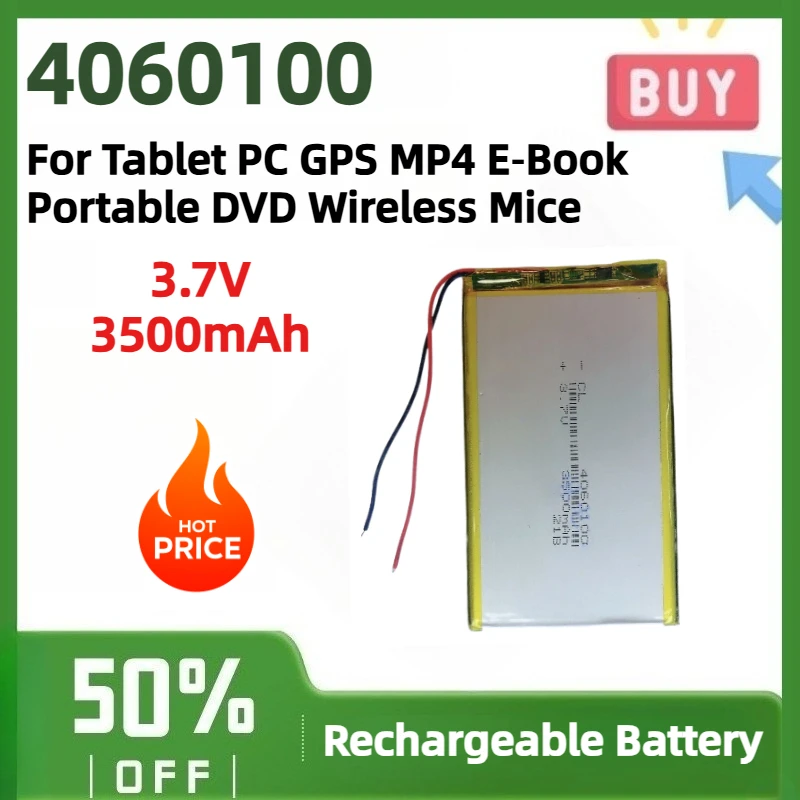 High Quality 4060100 3.7V 3500mAh Li‑Po Rechargeable Battery for Tablet PC GPS MP4 Portable DVD E‑Book Wireless Mice