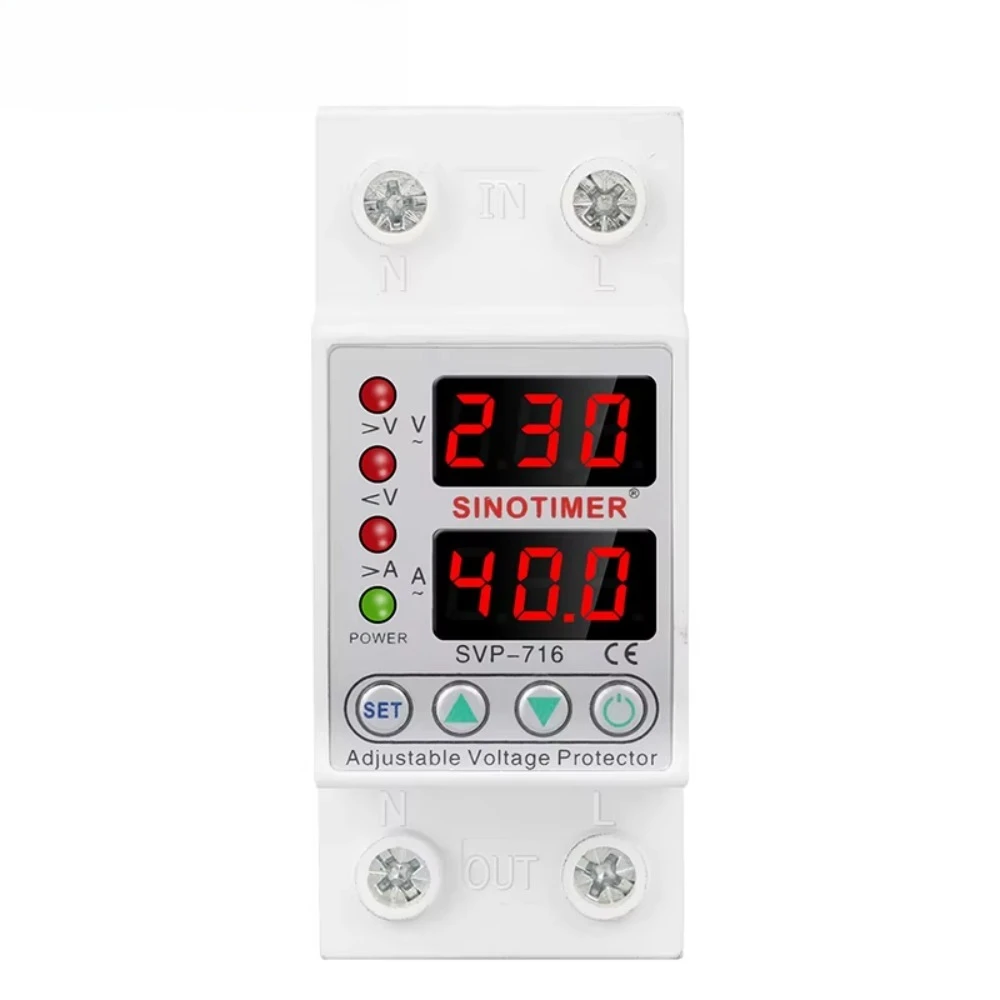 Disyuntor  doble pantalla LCD, relé  voltaje ajustable, Control  bajo voltaje, Protector  sobrecorriente, 220V, 63A, 40A