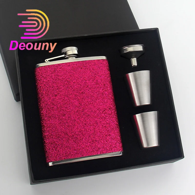 DEOUNY Personalized Hip Flask Stainless steel Russian outdoor flat metal small Mini wine bottle Sets with funnel women 80z