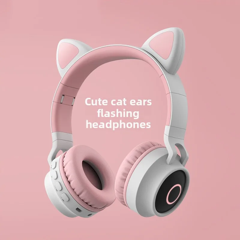 Cat ears popular luminous bluetooth headset head-mounted mobile phone wireless foldable card headset holiday gift