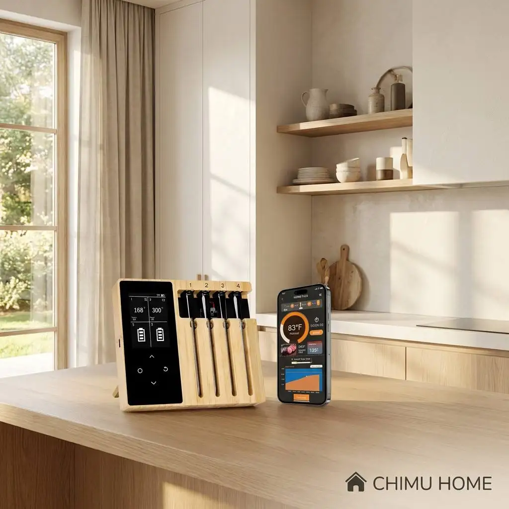 【CHIMU HOME】Smart Wireless Meat Thermometer Bluetooth Food Probe with TFT Screen for BBQ Oven Smoker Grill Kitchen Gadget