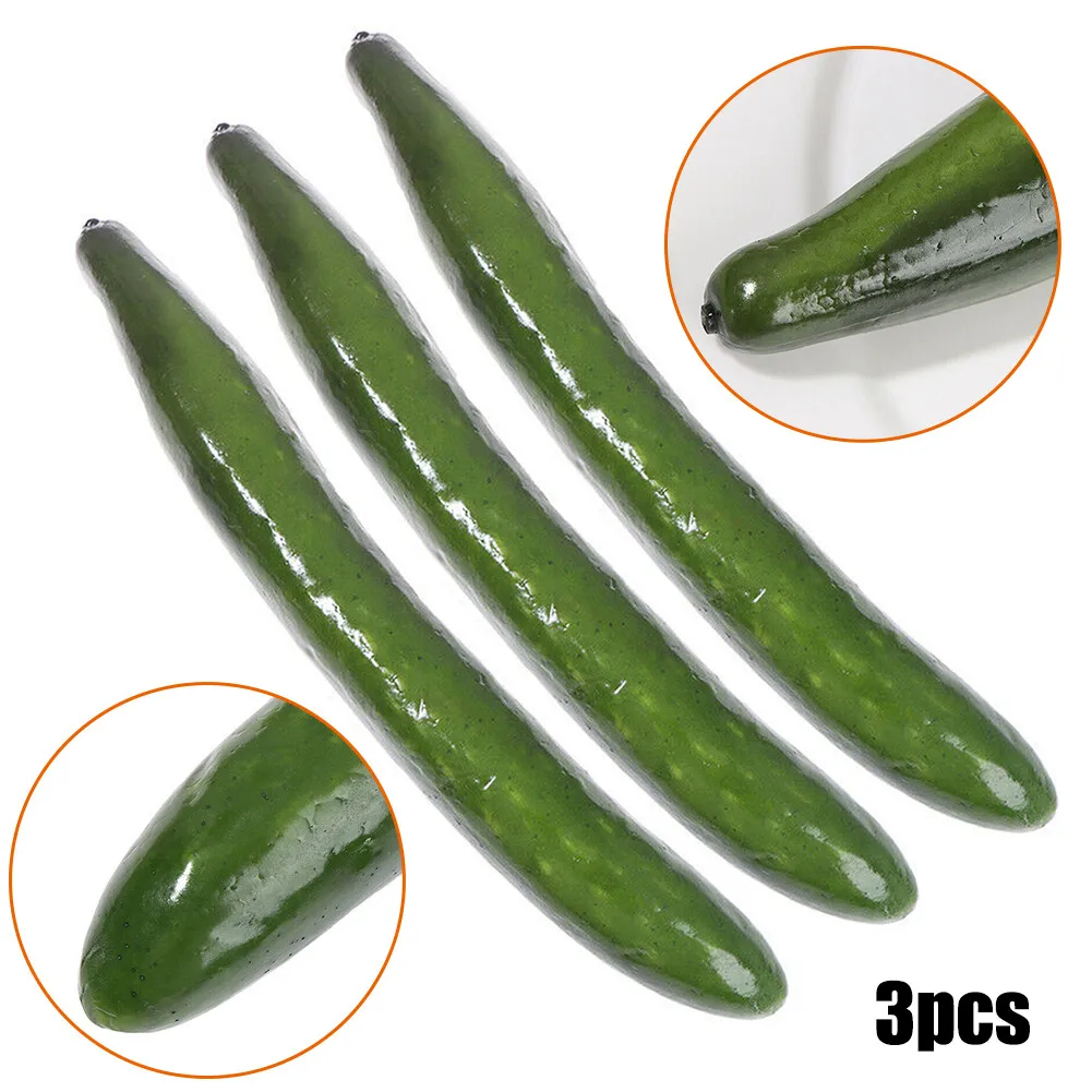 E2 3Pcs Simulation Cucumber Kid Simulation Vegetable Toy Realistic No Withering Lifelike Vegetable Props Home Kitchen Decoration