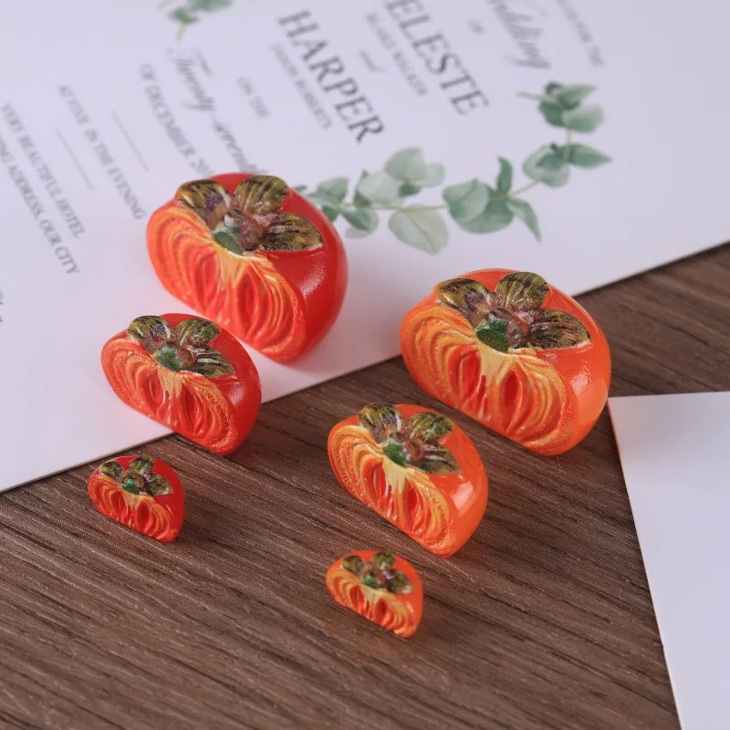 3pcs Mini Persimmon Fruit Half Cut Persimmon Tomoato Model Resin Miniature DIY Keychain Doll Accessories Simulation Home Decor