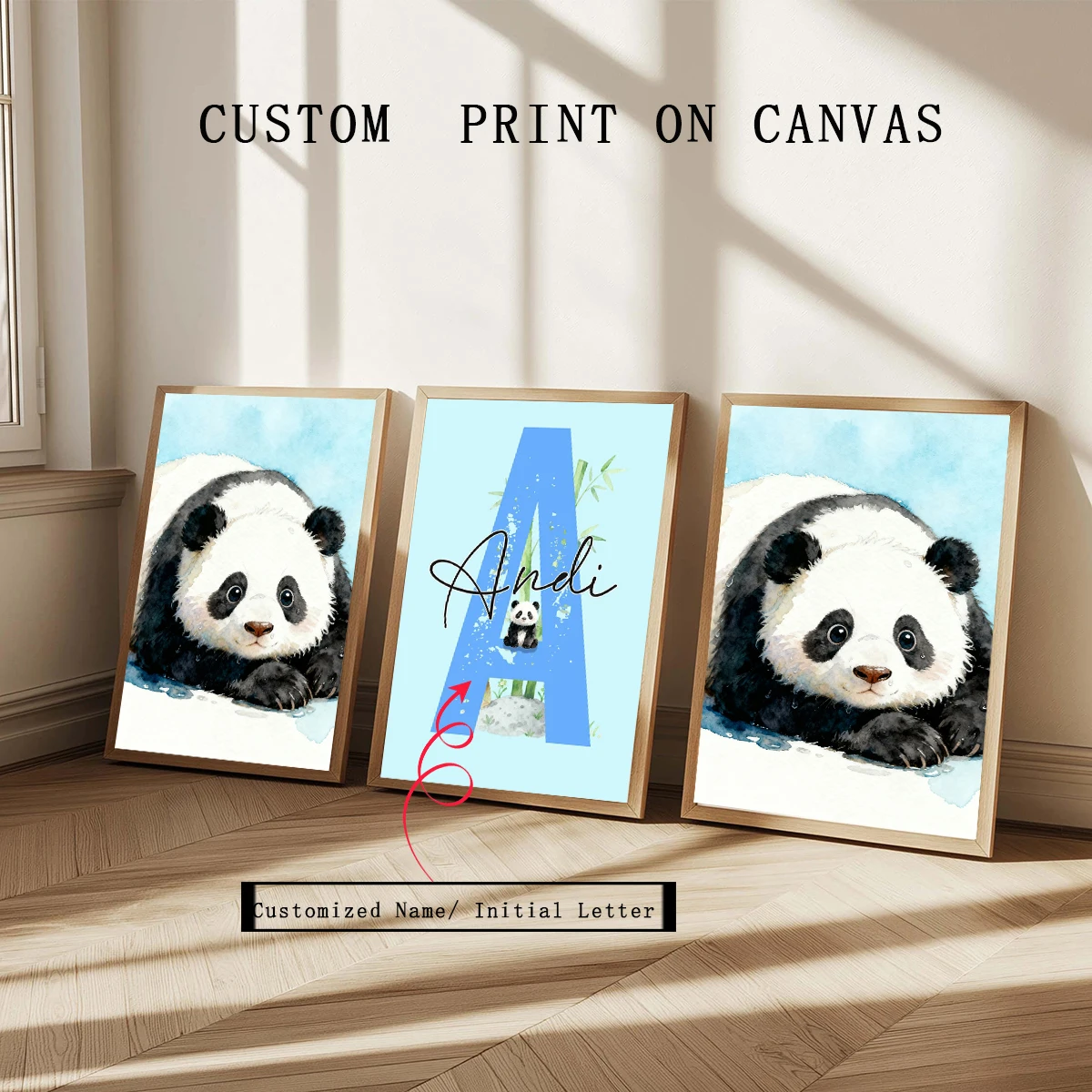 3pcs Personalized Panda Nursery Prints: Girls Bedroom Wall Art Home Decoration，Christmas Gift Panda Baby Girl Nursery Art Print
