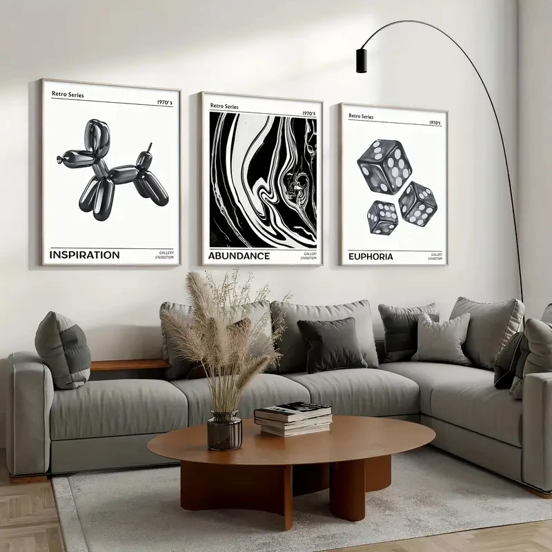 3pcs/Set Modern Mural Elegant Simple Dice Balloon Dog Canvas Print  Abstract Halo Gradient Poster Home Office Living Room Decor