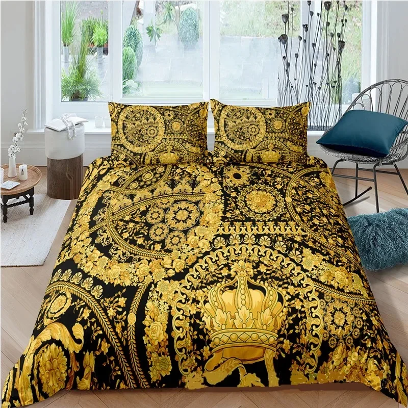 Baroque Modern Art 3D Golden Lion Comfortable Duvet Quilt Cover Pillowcase Bedding Set Children Bedroom Decoration Home Textile