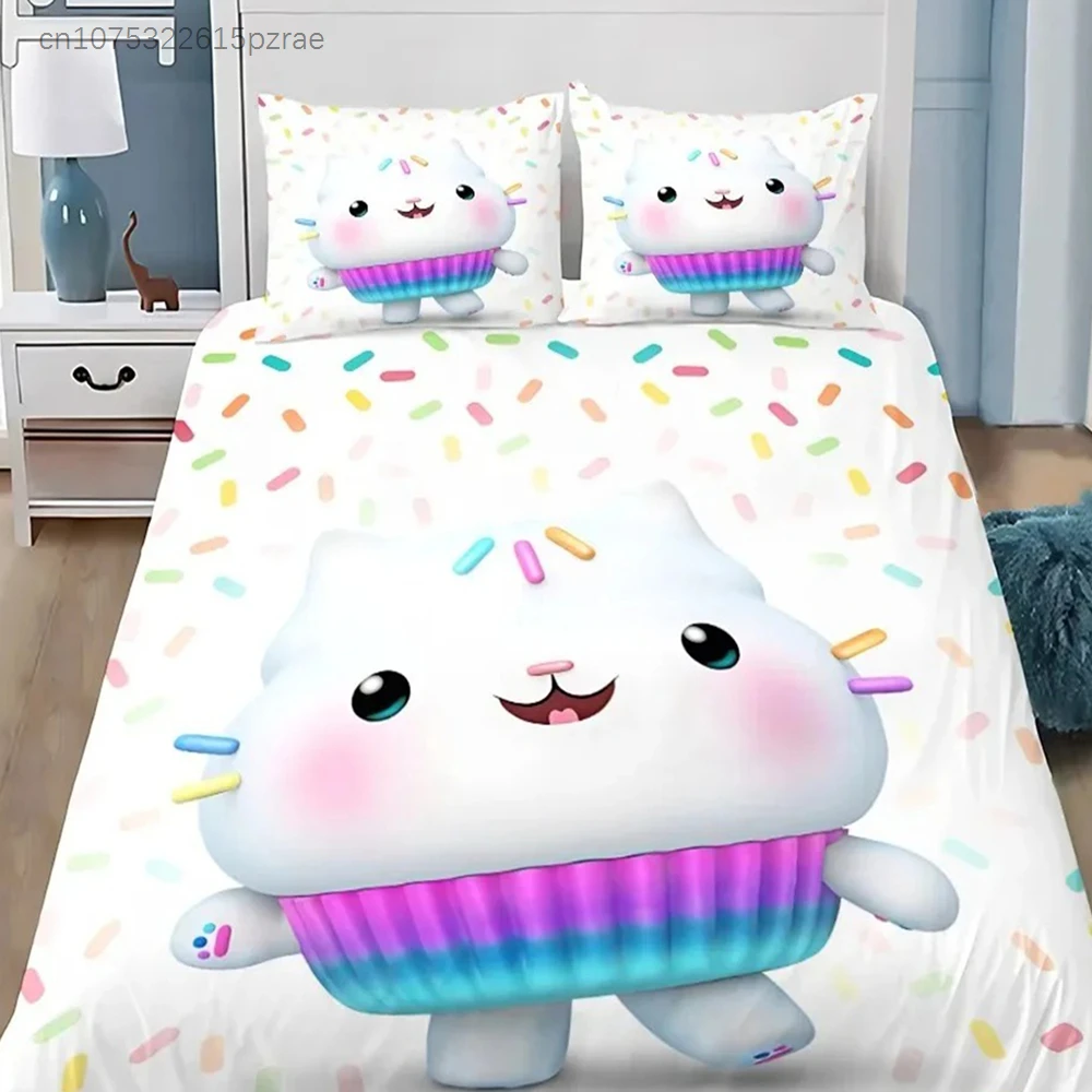Cartoon Duvet Cover Pillowcase Bedding Set Gabbys Dollhouses Adult Boy Girl Bedroom Decoration Children Single Double Large Size