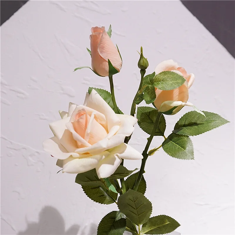 3Pcs Latex Moisturizing 3-head Rose Real Touch Flowers Artificial Wedding Decor Rose Flower Arrangement Party Home Accessories