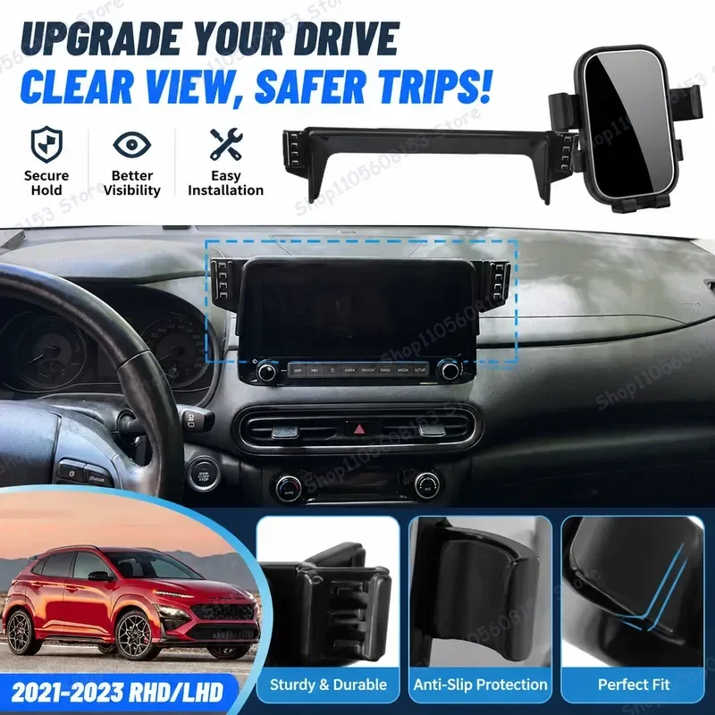 For Hyundai Kona 2021 2022 2023 RHD LHD Adjustable Clip Phone Mount Car Holder Stable No Shake Dashboard Accessory Universal