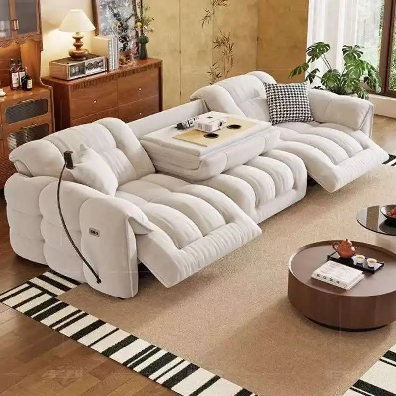 Luxury-Style Three-Seat Chesterfield Sofa Multi-Functional Extendable Recliner Sofa for Apartment Hotel Fabric Sponge Filling